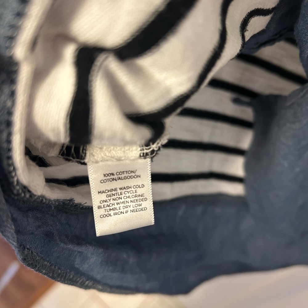LOFT Navy and White Striped Long Sleeve Top with Denim trim on Hem, Size Medium - Picture 5 of 6